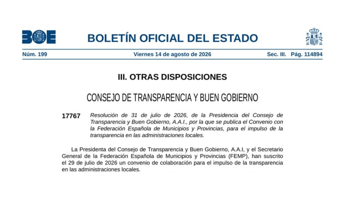 Publicación en BOE del convenio entre el Consejo de Transparencia y la FEMP