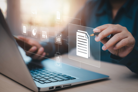 Person looking at a document on a computer